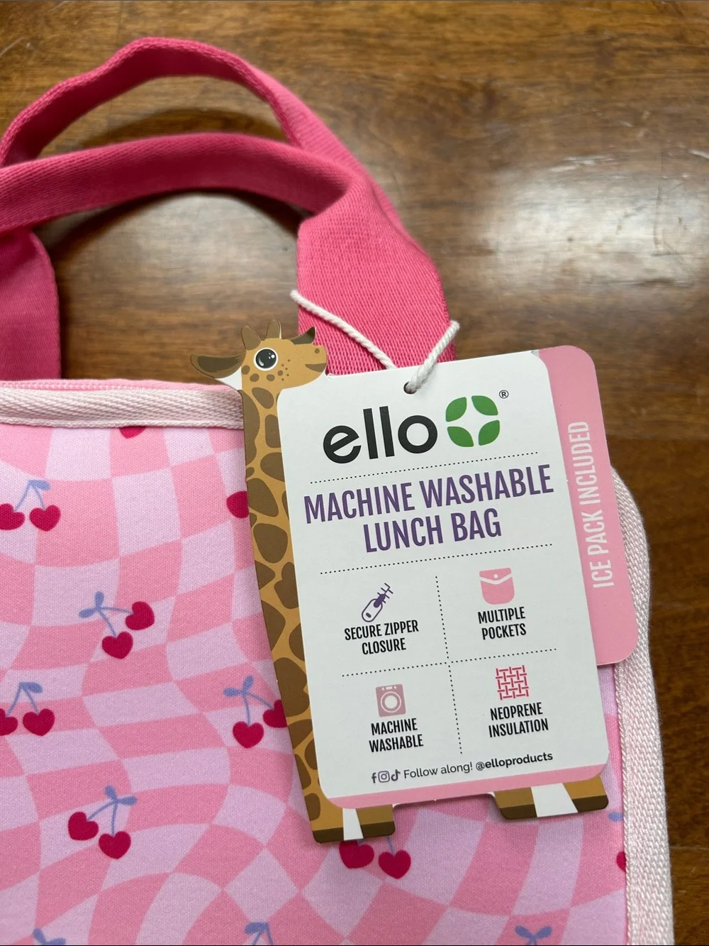 Ello Pink Cherry Kids Lunch Bag with Handles